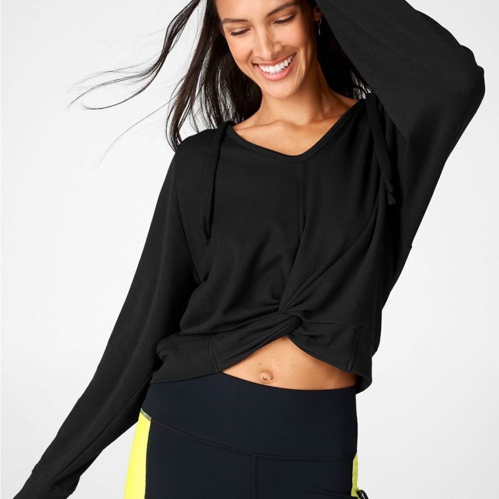 Fabletics Sydney Twist Front Black Hoodie Sweatshirt